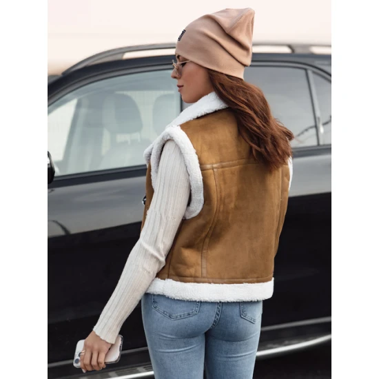 Sieviešu brūna veste ar vilnas kažokādu Sieviešu vestes