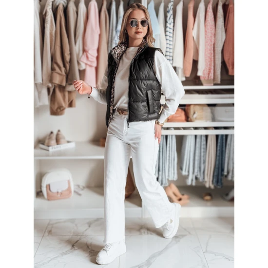 Sieviešu melna divpusēja jaka Puff Sieviešu vestes