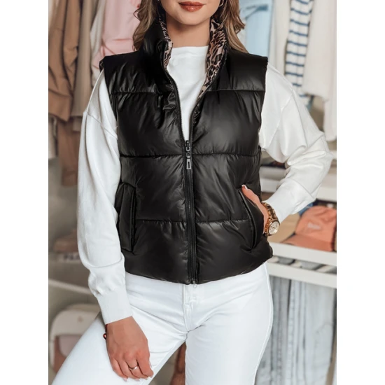 Sieviešu melna divpusēja jaka Puff Sieviešu vestes