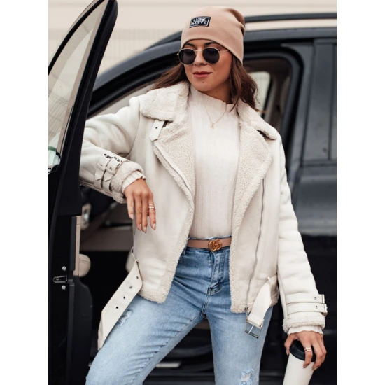 Sieviešu balta jaka ar kažokādas sviru Sieviešu jakas