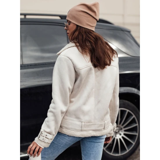 Sieviešu balta jaka ar kažokādas sviru Sieviešu jakas