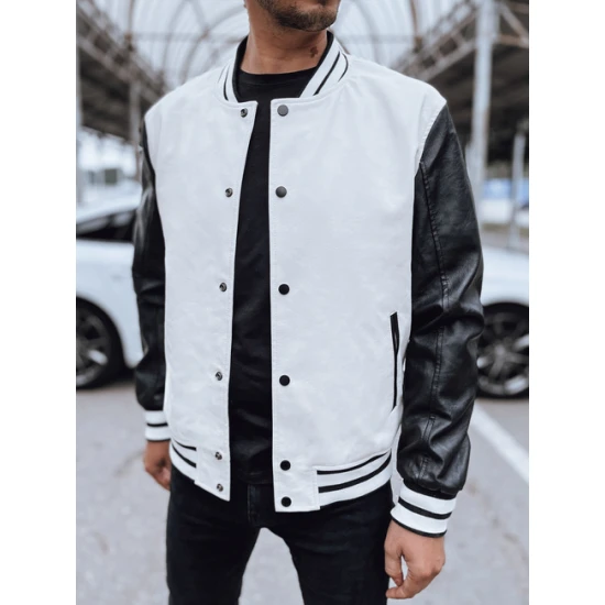 Vīriešu balta ādas jaka Panel Ādas jakas