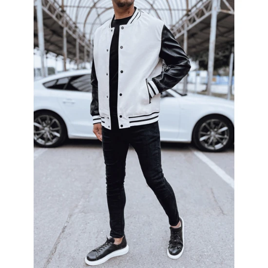 Vīriešu balta ādas jaka Panel Ādas jakas