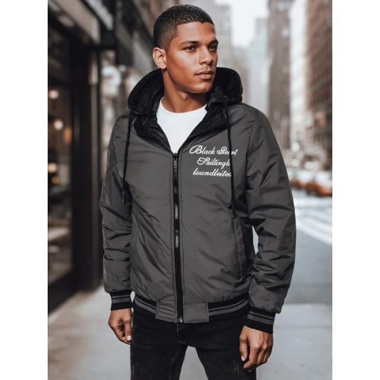 Vīriešu divpusējā melnā jaka ar kapuci Linde Vīriešu jakas un mēteļi