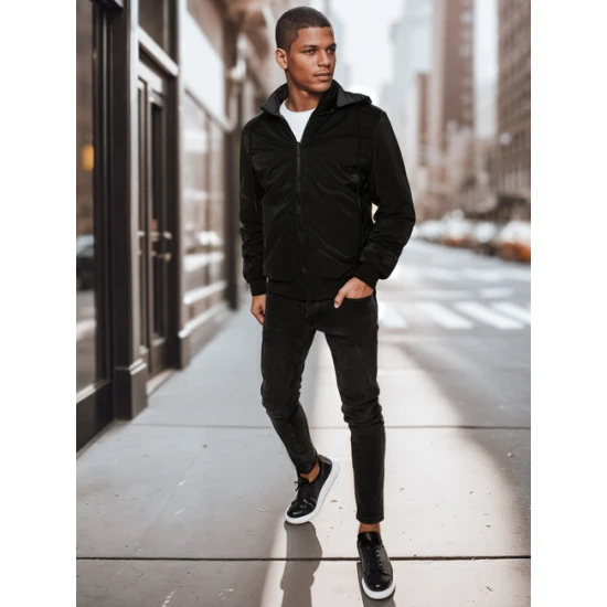 Vīriešu divpusējā melnā jaka ar kapuci Linde Vīriešu jakas un mēteļi