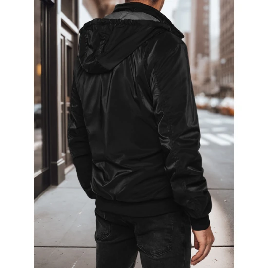 Vīriešu divpusējā melnā jaka ar kapuci Linde Vīriešu jakas un mēteļi