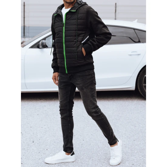 Vīriešu melna jaka ar kapuci Stress Vīriešu jakas un mēteļi