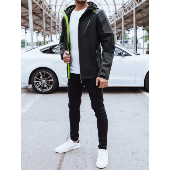 Vīriešu melna jaka ar kapuci Port Rudens/Pavasaris