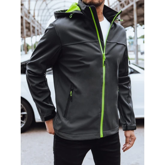 Vīriešu tumši pelēka jaka ar kapuci Retro Vīriešu jakas un mēteļi