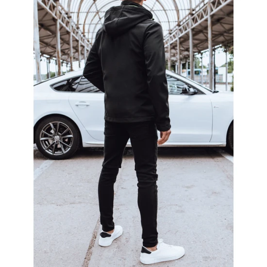 Vīriešu melna jaka ar kapuci Retro Vīriešu jakas un mēteļi