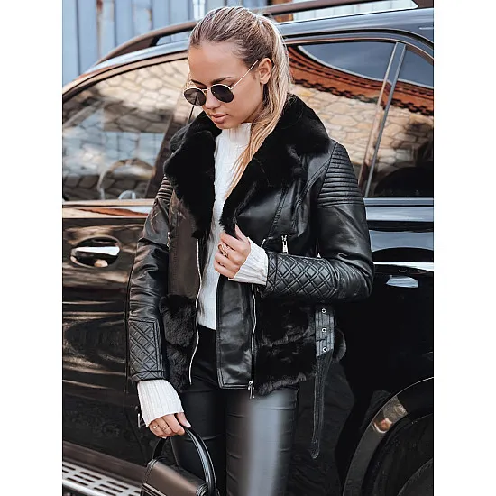 Women's black leather biker jacket with fur Lora Women's jackets