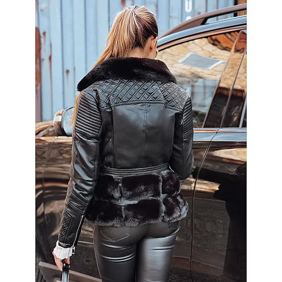 Women's black leather biker jacket with fur Lora Women's jackets