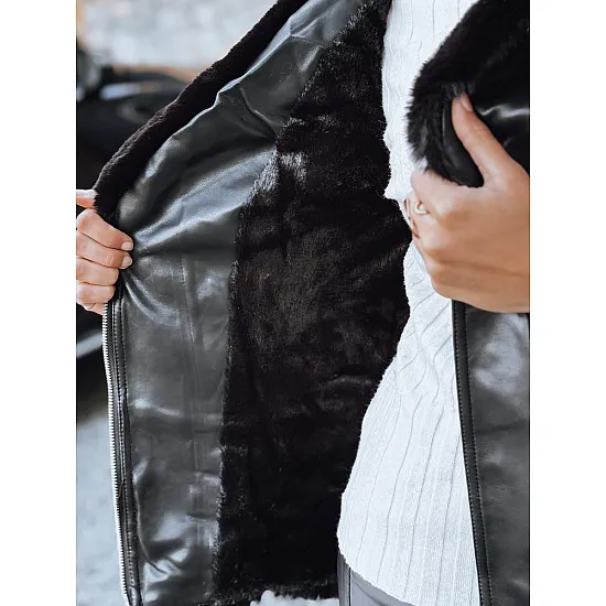Women's black leather biker jacket with fur Lora Women's jackets