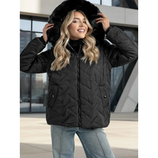 Sieviešu melna ziemas jaka ar kapuci Levi Sieviešu jakas