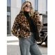 Sieviešu brūna kažokādas jaka ar dzīvnieku rakstu Leopard Sieviešu jakas