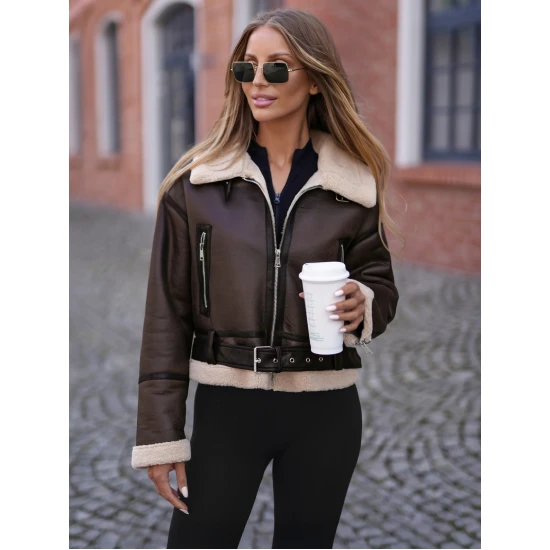 Sieviešu tumši brūna ādas jaka Alani Sieviešu jakas