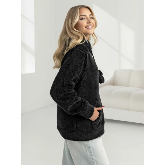 Sieviešu melns džemperis ar kapuci Nara Džemperi ar kapuci