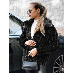 Sieviešu melna kažokādas jaka ar kapuci Marly