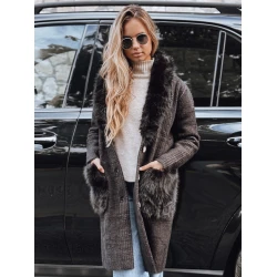 Sieviešu melns kažokādas mētelis ar karātu Fiona