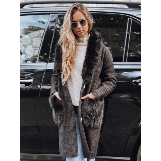 Sieviešu melns kažokādas mētelis ar karātu Fiona Sieviešu jakas