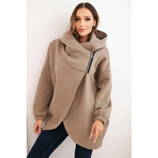 Sieviešu gaiši brūna džemperis sasildīts ar Joni rakstu. Džemperi ar kapuci