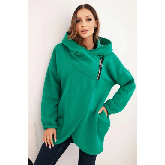 Sieviešu zaļais džemperis apsildīts ar Jonit gripu Džemperi ar kapuci
