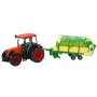Sarkans traktors ar dzeltenu piekabi