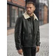 Vīriešu melna ādas jaka ar kažokādu Andy