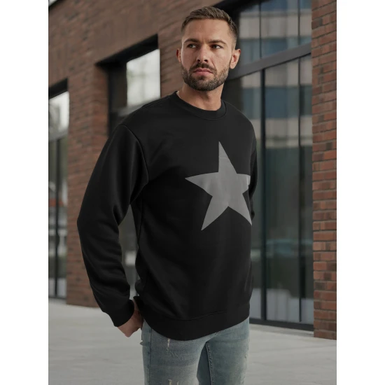 Vīriešu melns džemperis ar kapuci Star Džemperi ar uzrakstiem