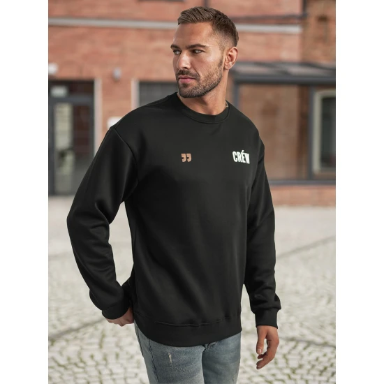 Vīriešu melns džemperis ar kapuci Crew Džemperi ar uzrakstiem