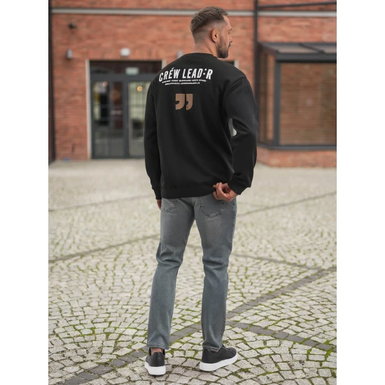 Vīriešu melns džemperis ar kapuci Crew Džemperi ar uzrakstiem