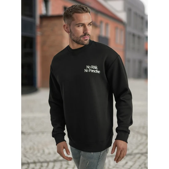 Vīriešu melns svīteris ar kapuci Risk Džemperi ar uzrakstiem