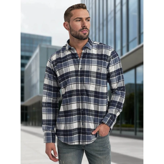 Vīriešu tumši zils rūtains krekls Marino Krekli