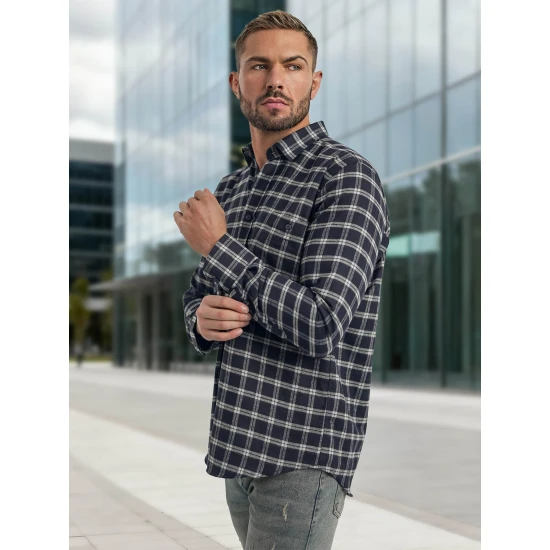 Vīriešu tumši zils rūtains krekls Marino Krekli