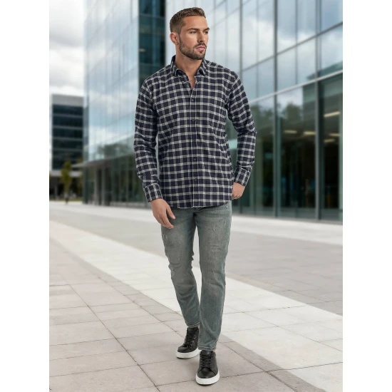 Vīriešu tumši zils rūtains krekls Marino Krekli