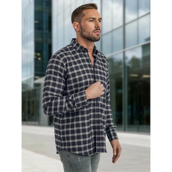 Vīriešu tumši zils rūtains krekls Marino Krekli