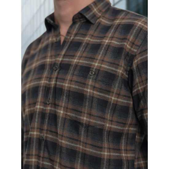 Vīriešu tumši zili brūns rūtains krekls Marino Krekli