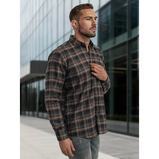 Vīriešu tumši zili brūns rūtains krekls Marino Krekli