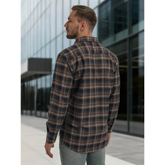 Vīriešu tumši zili brūns rūtains krekls Marino Krekli