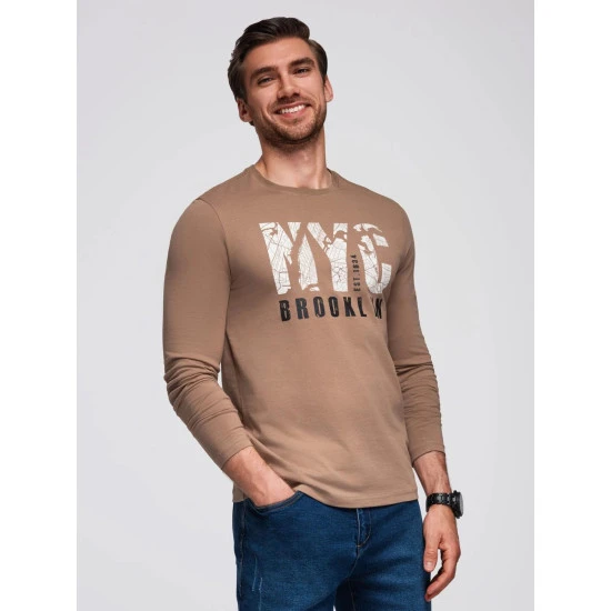 Brūns vīriešu krekls ar garām piedurknēm Nyc Blūzes