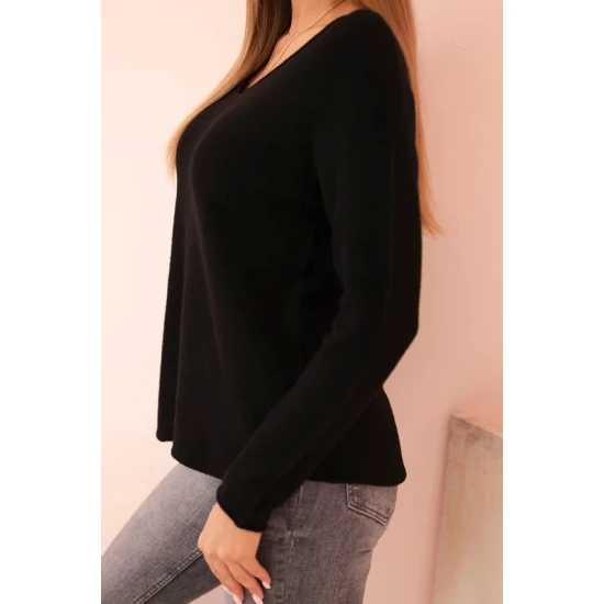 Sieviešu melnā krāsas adītais džemperis Romil Sieviešu džemperi