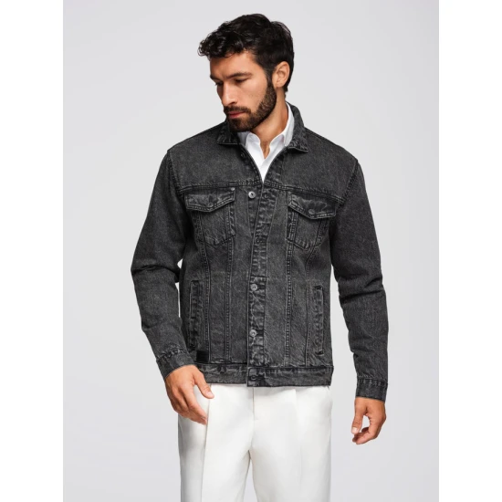 Vīriešu melna džinsa jaka Auger Rudens/Pavasaris