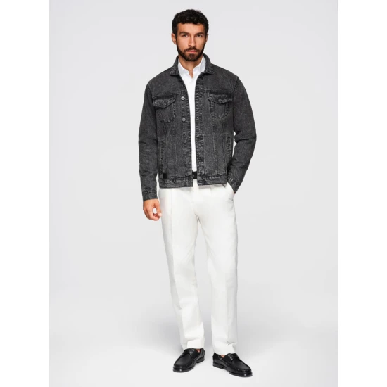 Vīriešu melna džinsa jaka Auger Rudens/Pavasaris