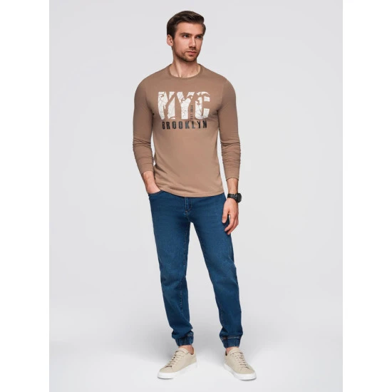 Brūns vīriešu krekls ar garām piedurknēm Nyc Blūzes