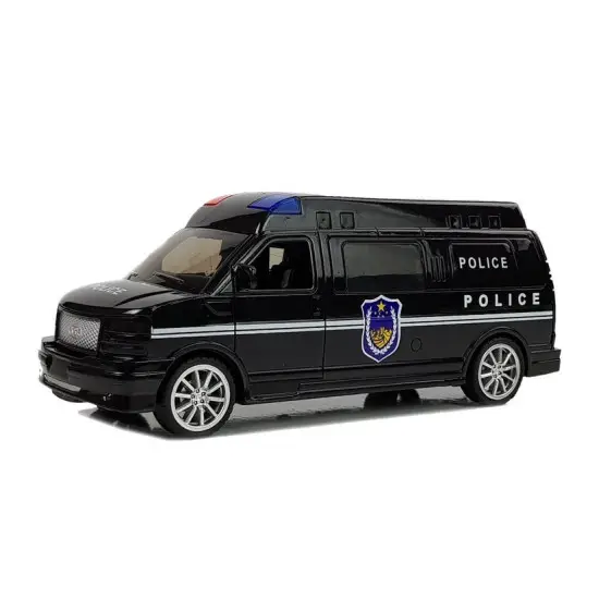Melna policijas automašīna ar skaņas un gaismas efektiem Uzņēmuma automašīnas