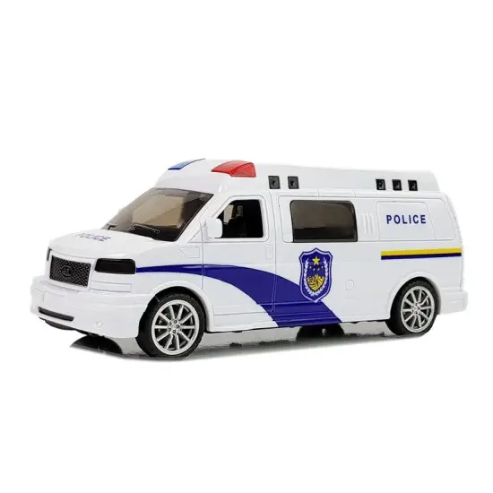 Balta policijas automašīna ar gaismas un skaņas efektiem Uzņēmuma automašīnas