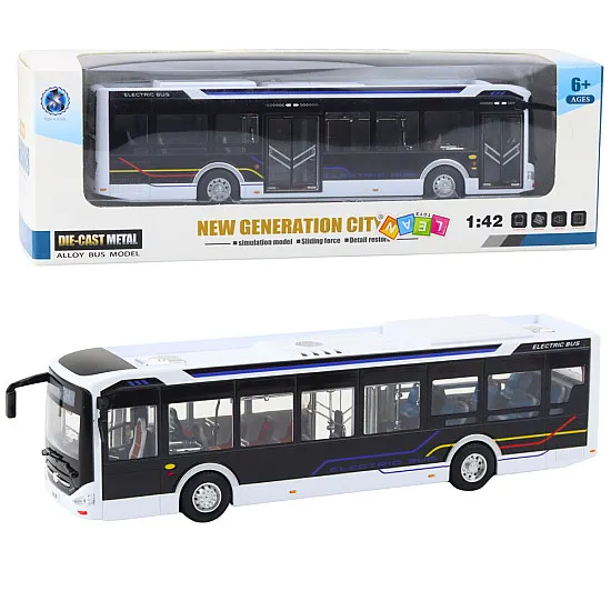 Balts autobuss ar skaņas un gaismas efektu Autobusi