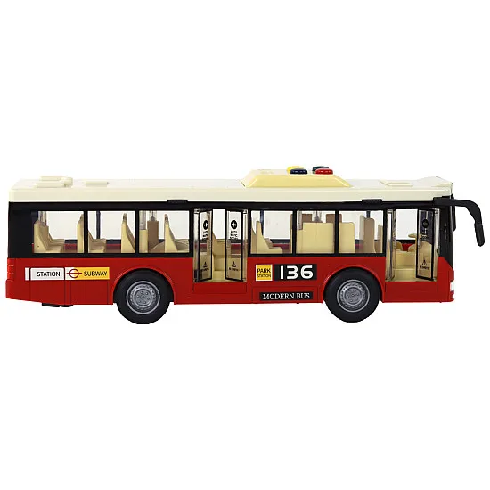 Sarkans autobuss ar gaismas un skaņas efektiem Autobusi