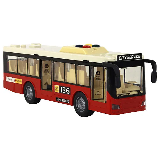 Sarkans autobuss ar gaismas un skaņas efektiem Autobusi