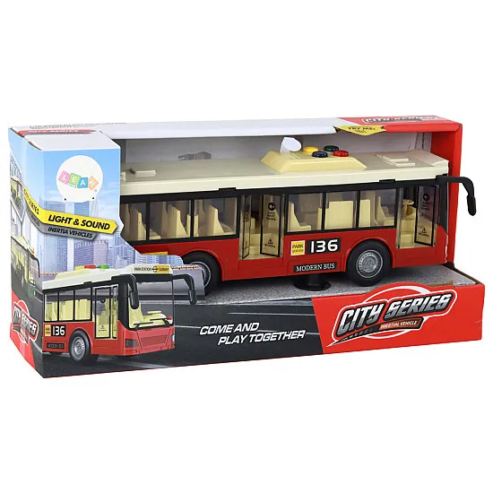 Sarkans autobuss ar gaismas un skaņas efektiem Autobusi